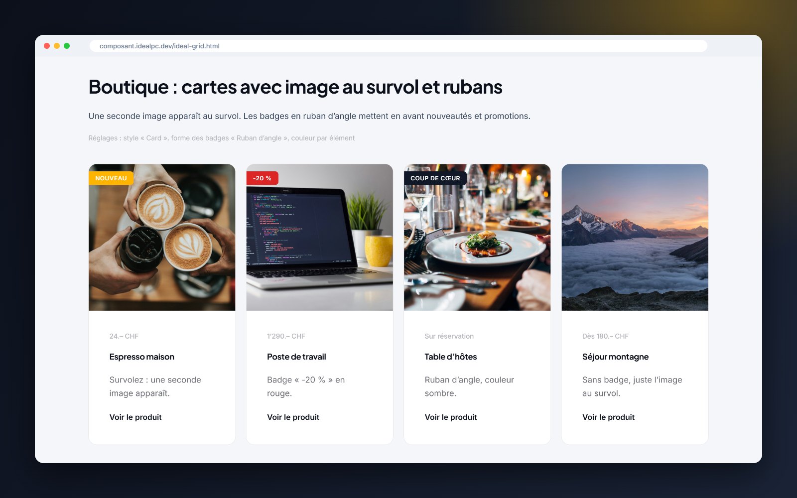 Cartes boutique avec rubans « Nouveau » et « -20 % »