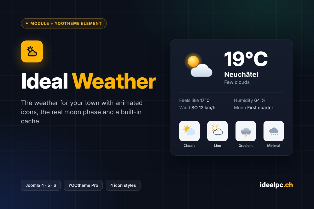 Ideal Weather – Weather module and YOOtheme Pro element for Joomla